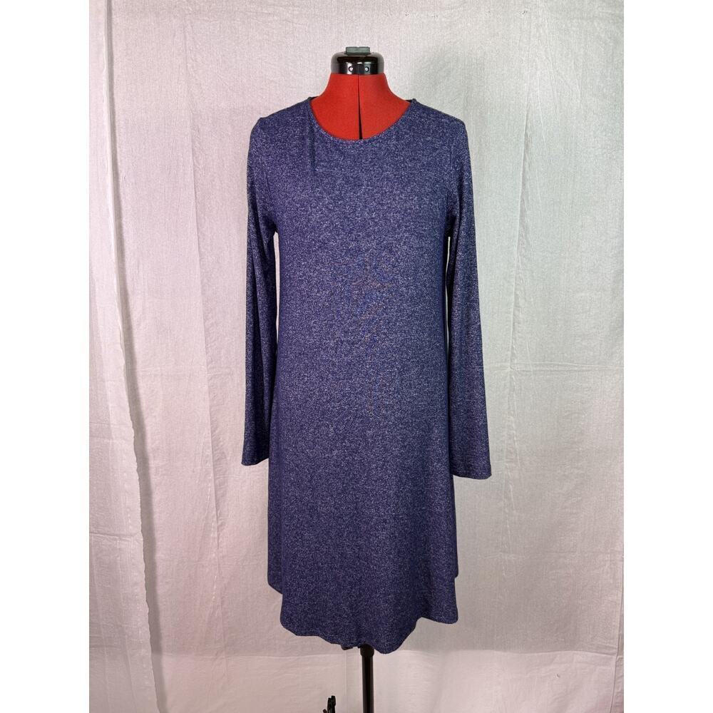 Old Navy Mock Neck Dress Women M Tall Stretch Blue Knit Ribbed Long Sleeve C964